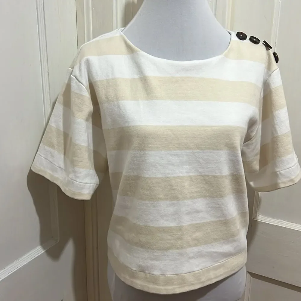 Single Thread Boxy Cropped Heavy Weight Striped Tee womens Medium Nice!